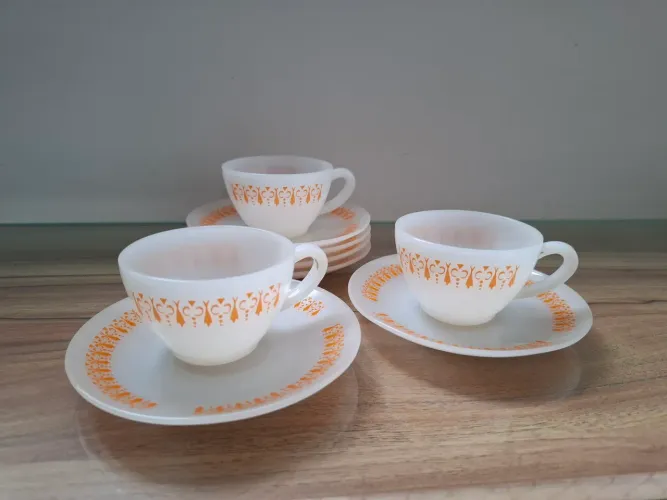 Conjunto de xícaras de café antigas Termo Rey - linha Gravatinha Laranja