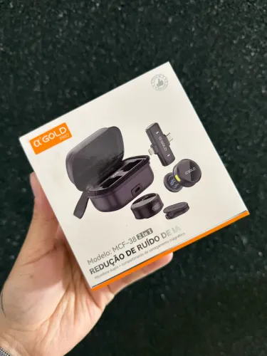 Microfone Duplo A'Gold MCF-38 c/ Redução de Ruído IA e Case Carregador