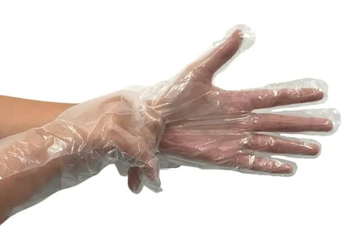 Luva descartável de plástico transparente