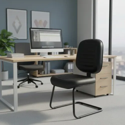 Cadeira Diretor Costurada Base em S Preta Sem Braço Conforto Ergonômico Modelo 30303