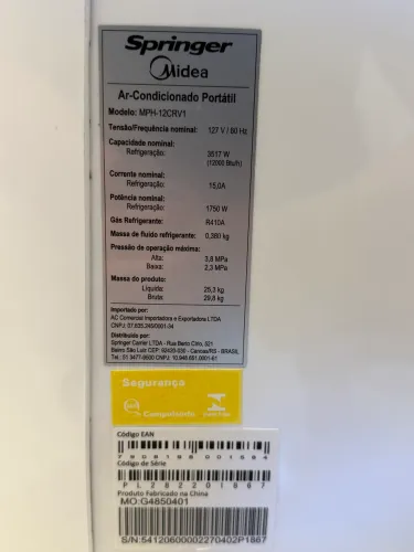 AR CONDICIONADO PORTÁTIL SPRINGER MIDEA 127V