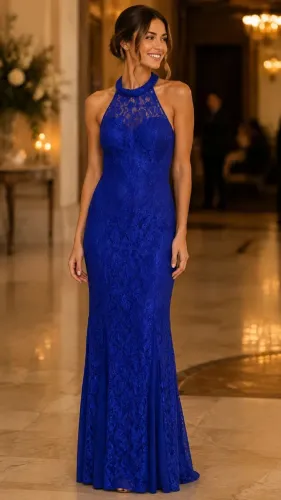 vestido longo festa azul g
