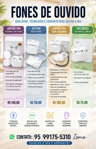 Fone de ouvido Airpods, At2, Tws básico