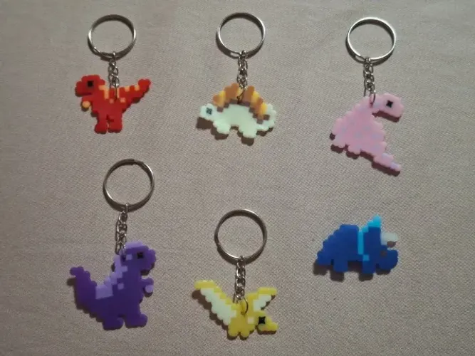 Chaveiros Mini Dinossauros Hama Beads Pixel Art Feito à mão