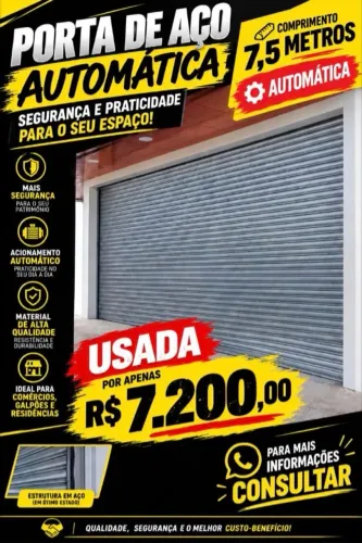 Porta aço automático comércio 7,5 metros