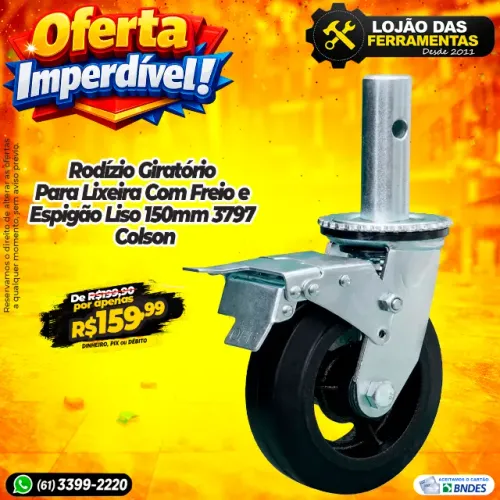 Rodízio Giratório Para Lixeira Com Freio e Espigão Liso 150mm 3797 Colson