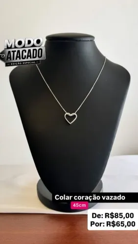 Colar Coração Vazado 45cm Prata 925