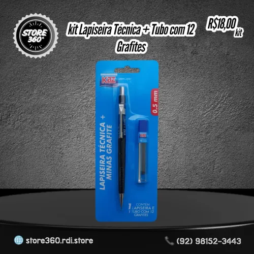 Kit Lapiseira Técnica + Tubo com 12 Grafites