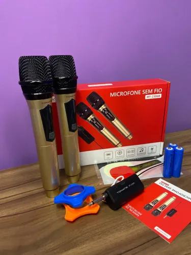 Microfone Duplo sem Fio Dourado MT-2306B Tomate an3