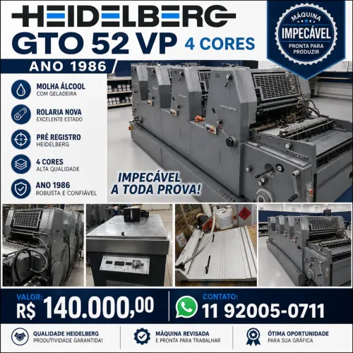 Heidelberg Gto 52 VP 4 cores álcool