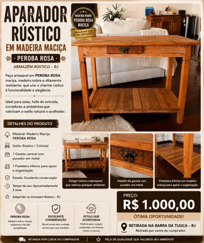 Aparador Rústico em Peroba Rosa Maciça