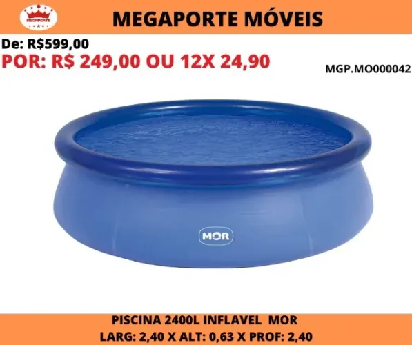 Piscina 2400L Inflável Mor