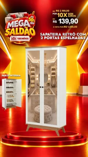 Sapateira Retrô 2 Portas Espelhadas