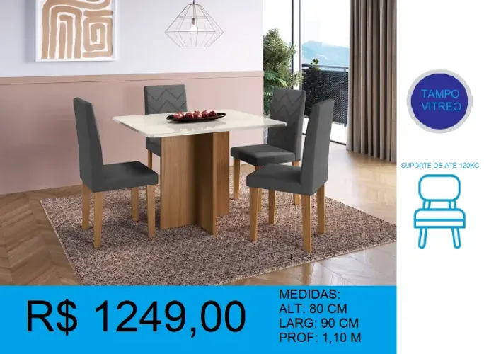 Conjunto mesa com 4 cadeiras - base em X