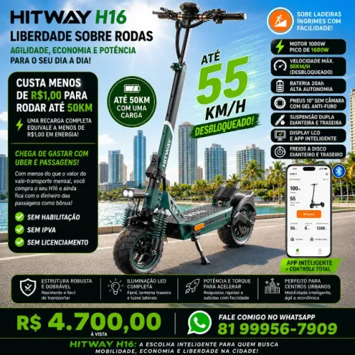 Patinete Elétrico Hitway H16 - Velocidade até 55km/h | Bateria Gigante | Pneu Antifuro