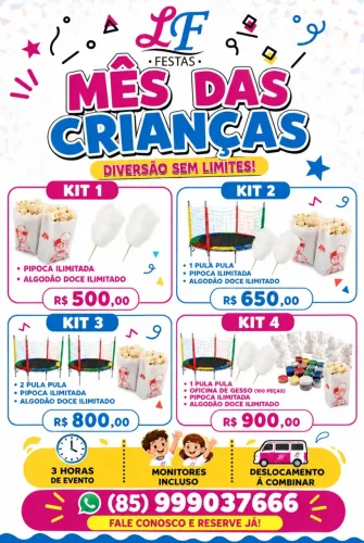 Pula pula,oficina de gesso,pipoca,algodão doce festa das crianças 
