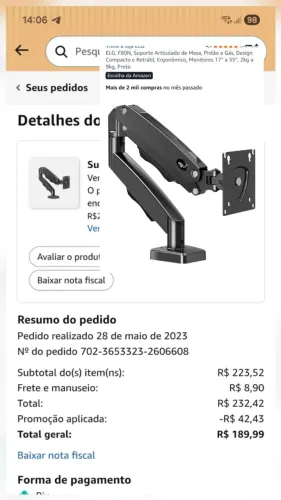 ELG, F80N, Suporte Articulado de Mesa, Pistão a gás 17'' a 35'', 2kg a 9kg
