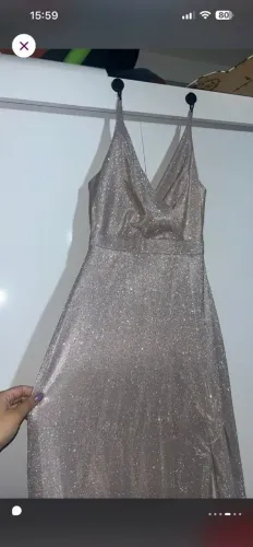 Vestido de festa - Rosé com glitter prata