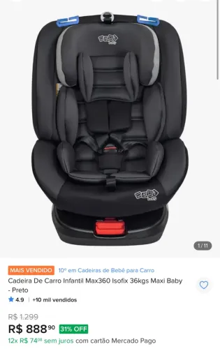 Cadeira De Carro Infantil Max360 Isofix 36kg, cadeirinha nunca usada?