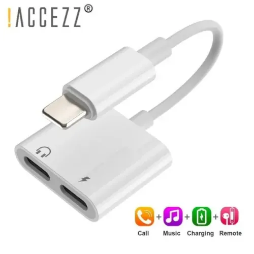 cabo 2 em 1 adaptador de fone de ouvido entrada áudio aux para lightning ios iphone