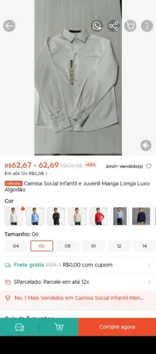 Camisa social tamanho 6 anos