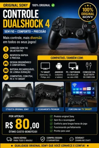 ? CONTROLE SONY DUALSHOCK 4 ORIGINAL - R$ 80,00