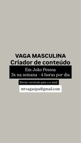 Vaga de criador de conteúdo - vaga masculina