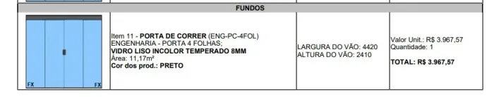 Porta de Vidro 4 Folhas 4,42m x 2,41m - Temperado 8mm (Sob Medida)