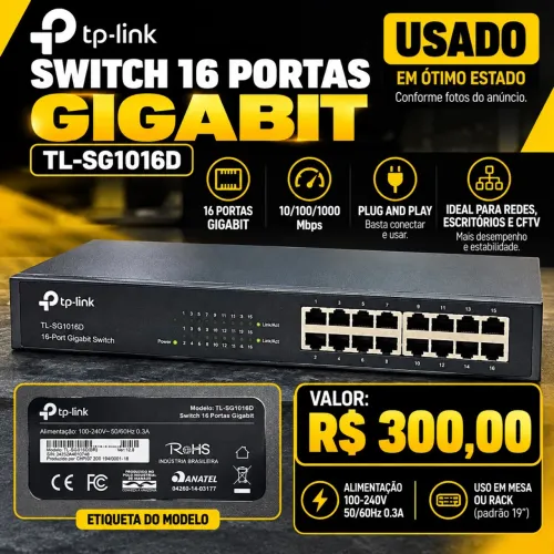 Switch TP-Link TL-SG1016D 16 Portas Gigabit 10/100/1000 Mbps