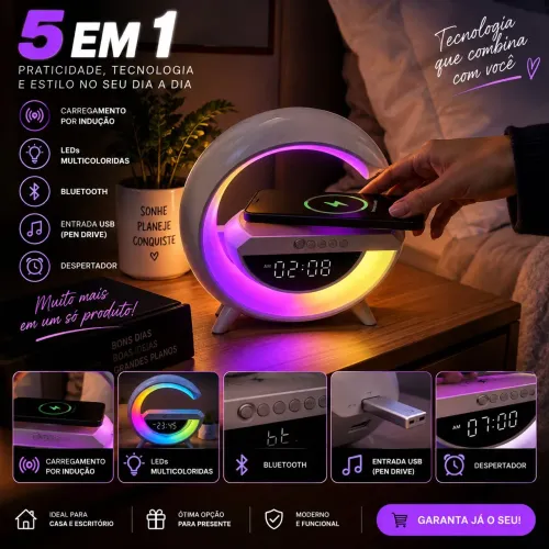 luminária G-Speaker RGB com carregamento por indução