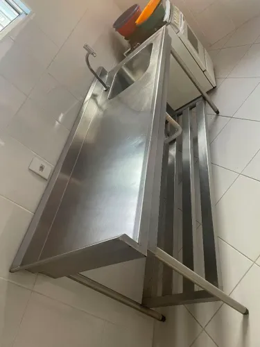 Mesa pia aço inox com cuba para cozinha industrial 