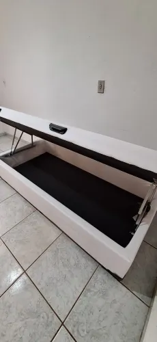 Cama Box Baú Solteiro Branca Com Pistão A Gás Articulado