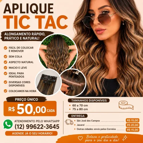 Aplique Tic Tac Fibra Orgânica 60cm a 80cm | R$ 50