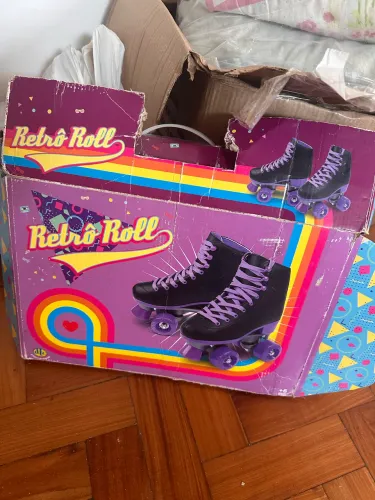 Patins Retrô Quad Preto e Roxo n36- Ótimo Estado