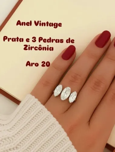 Anel Prata De Lei 3 Zircônias Vintage Feminino Aro 20 