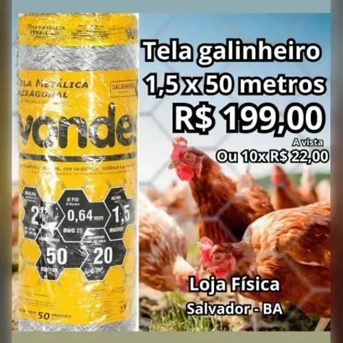 Tela Metálica Galinheiro Malha 2'' 23 Bwg X 1,5m 50m Vonder