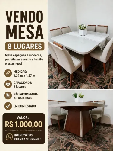 Mesa de jantar de MDF com vidro