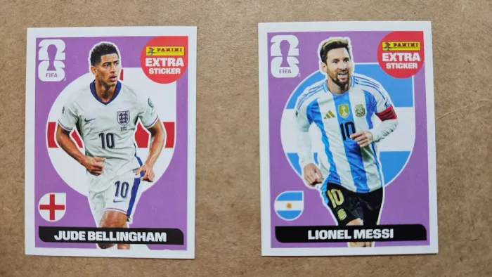 Figurinhas Panini Extra Sticker Messi + Belligham Roxo