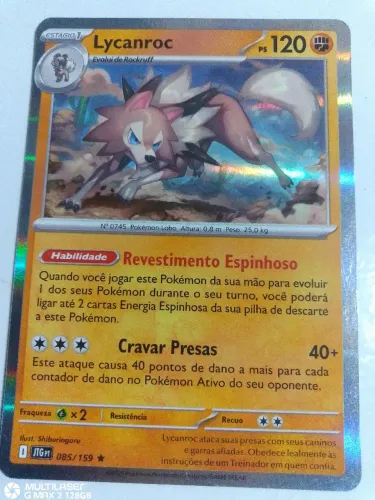 Carta pokémon Lycanroc original brilhante 