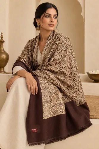 Xale Indiano Original Kashmir 100% Lã Pura - Bordado Tilla (240x120cm)