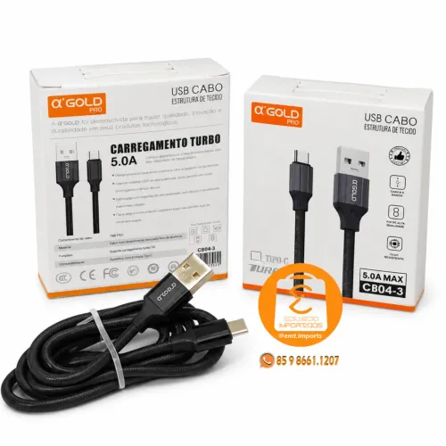 Cabo USB Turbo em Tecido para Celular TIPO-C de 1Metro