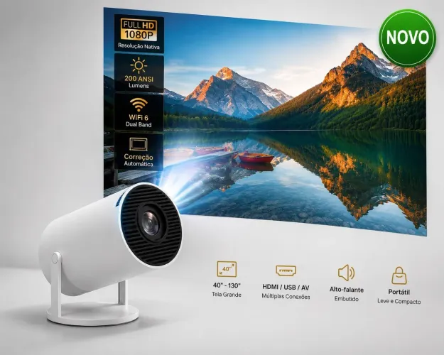 Projetor HY380 Full HD 1080P Wi-Fi 6 BT Android Auto Keystone Novo