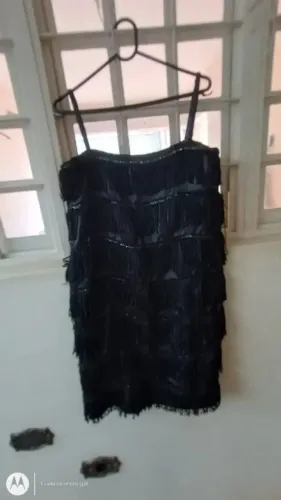 Vestido Festa Anos 20 Gatsby Melindrosa Franjas Paetê Preto M/40- RETIRAR