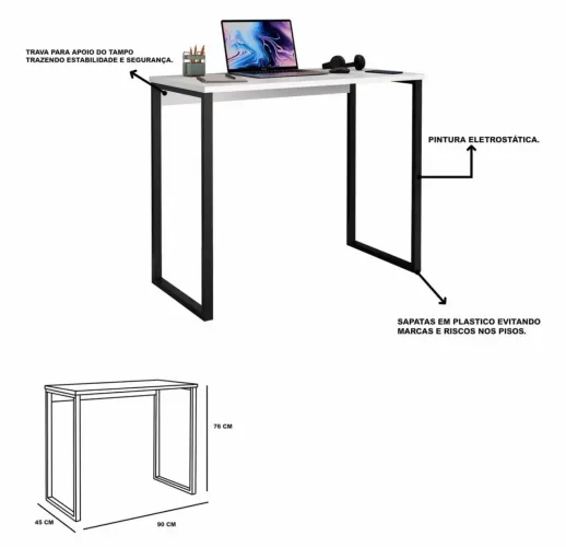 Escrivaninha Industrial Mesa Estudo Aparador Office Aço Mdf