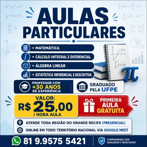 PROFESSOR PARTICULAR ONLINE CALCULO ESTATISTICA MATEMATICA ALGEBRA LINEAR
