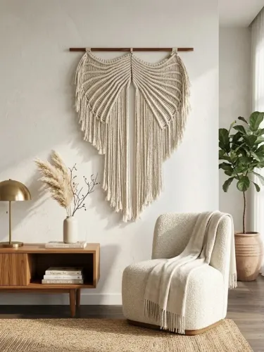 Painel Macramê Asas de Anjo | cor: natural | Decoração Boho Exclusiva e Artesanal