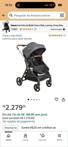 Carrinho de bebe speedy kiddo grafite e preto