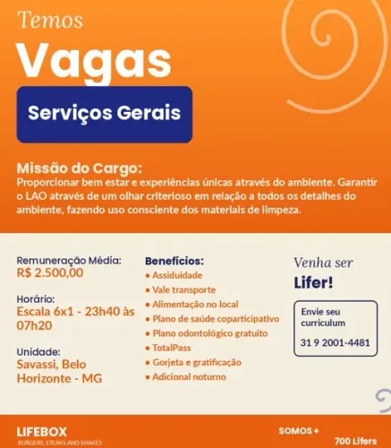 vaga serviços gerais madrugada