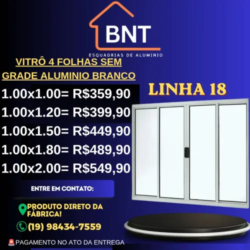 VITRÔ 4 FOLHAS ALUMINIO BRANCO SEM GRADE 1.00X1.00 (Linha 18)