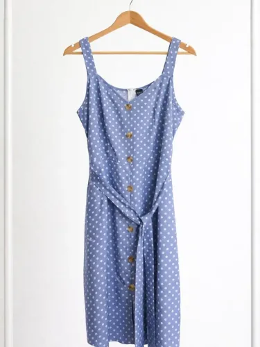 Vestido Azul com bolinhas (Tamanho S, veste 36)